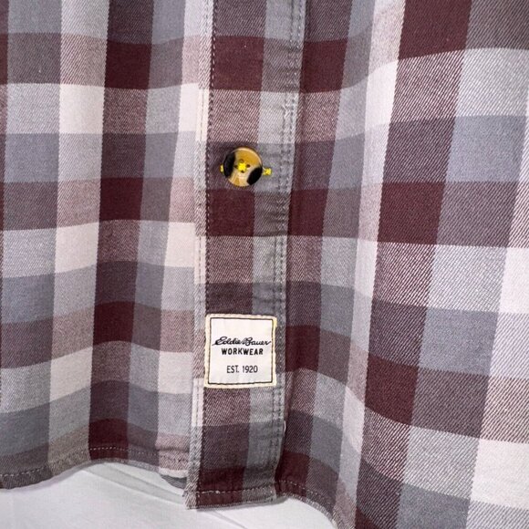 Eddie Bauer Workwear Shirt Mens Large Foreman Fit Brown Gray Plaid - Picture 4 of 9